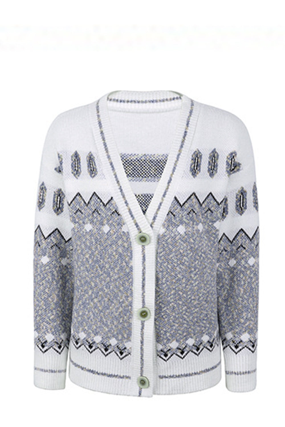 Printed V-Neck Buttoned Cardigan BLUE ZONE PLANET