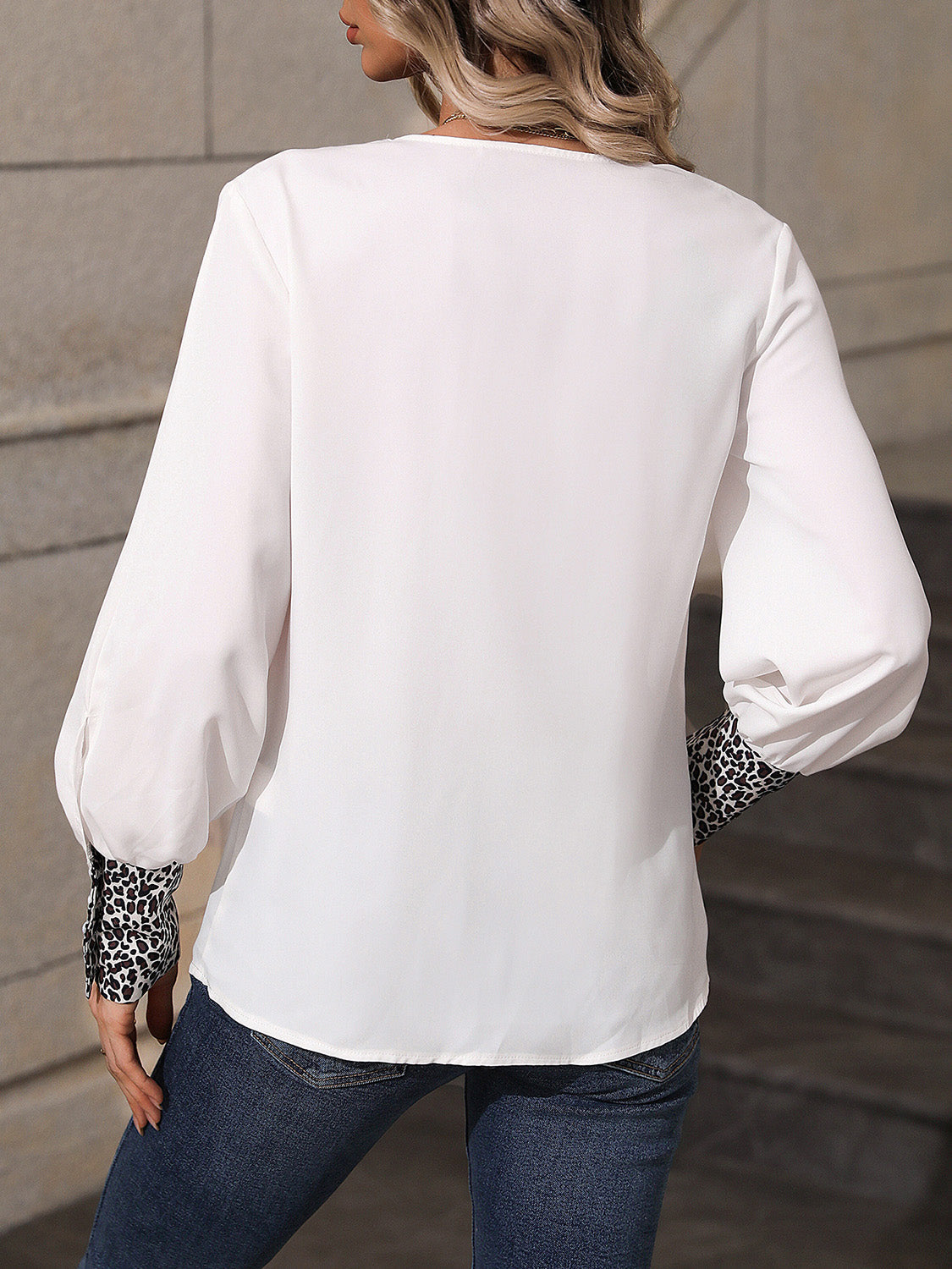 Printed V-Neck Long Sleeve Shirt-TOPS / DRESSES-[Adult]-[Female]-2022 Online Blue Zone Planet