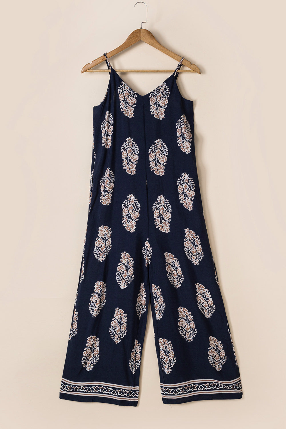 Printed V-Neck Sleeveless Jumpsuit-TOPS / DRESSES-[Adult]-[Female]-2022 Online Blue Zone Planet