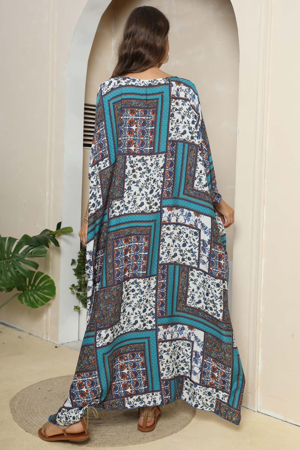 Printed V-Neck Split Maxi Dress BLUE ZONE PLANET