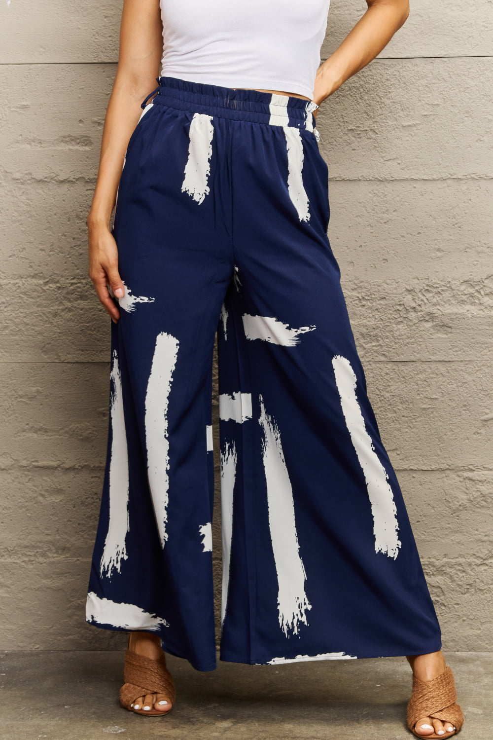 Printed Wide Leg Long Pants BLUE ZONE PLANET