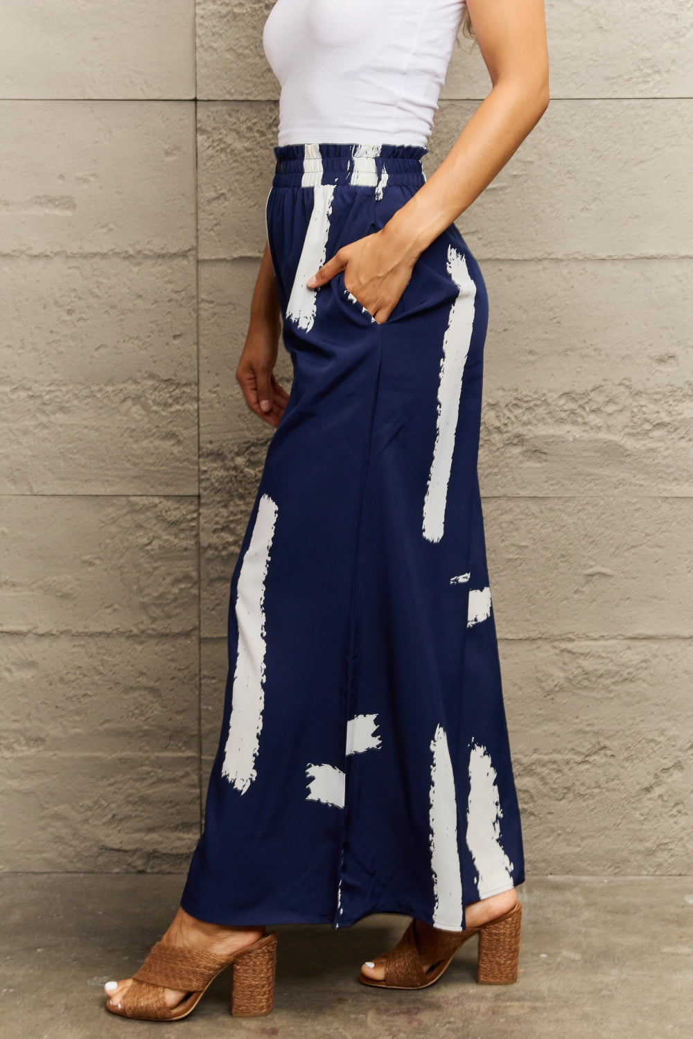 Printed Wide Leg Long Pants BLUE ZONE PLANET