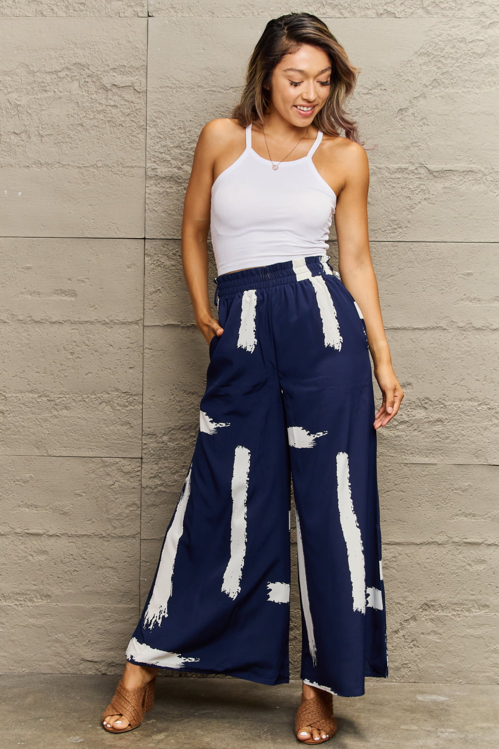 Printed Wide Leg Long Pants BLUE ZONE PLANET