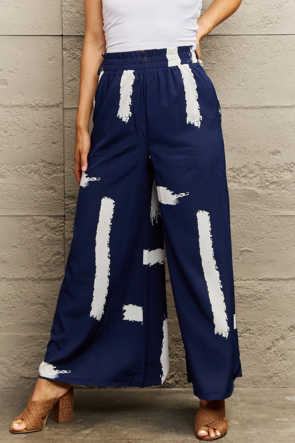 Printed Wide Leg Long Pants BLUE ZONE PLANET