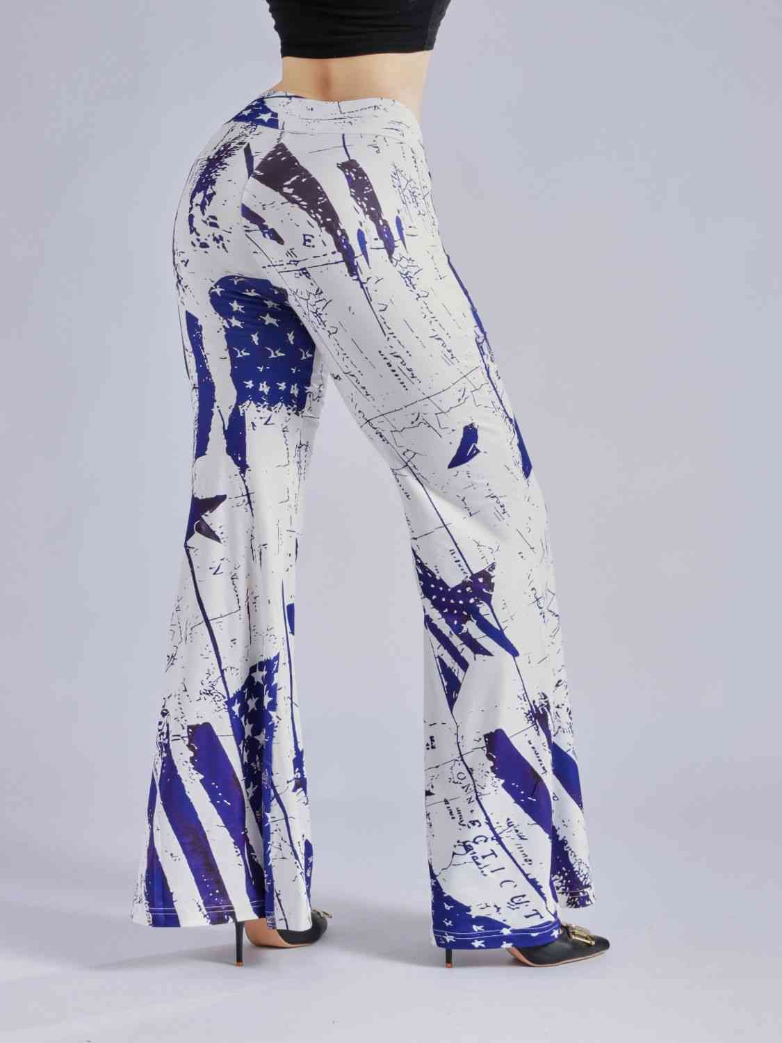 Printed Wide Waistband Flare Pants-TOPS / DRESSES-[Adult]-[Female]-2022 Online Blue Zone Planet