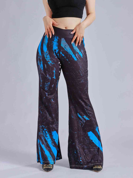 Printed Wide Waistband Flare Pants-TOPS / DRESSES-[Adult]-[Female]-Black-S-2022 Online Blue Zone Planet