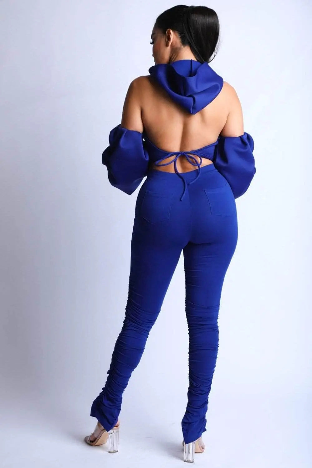 Puff Sleeve Fashion Hoodie with Leggings Set Blue Zone Planet