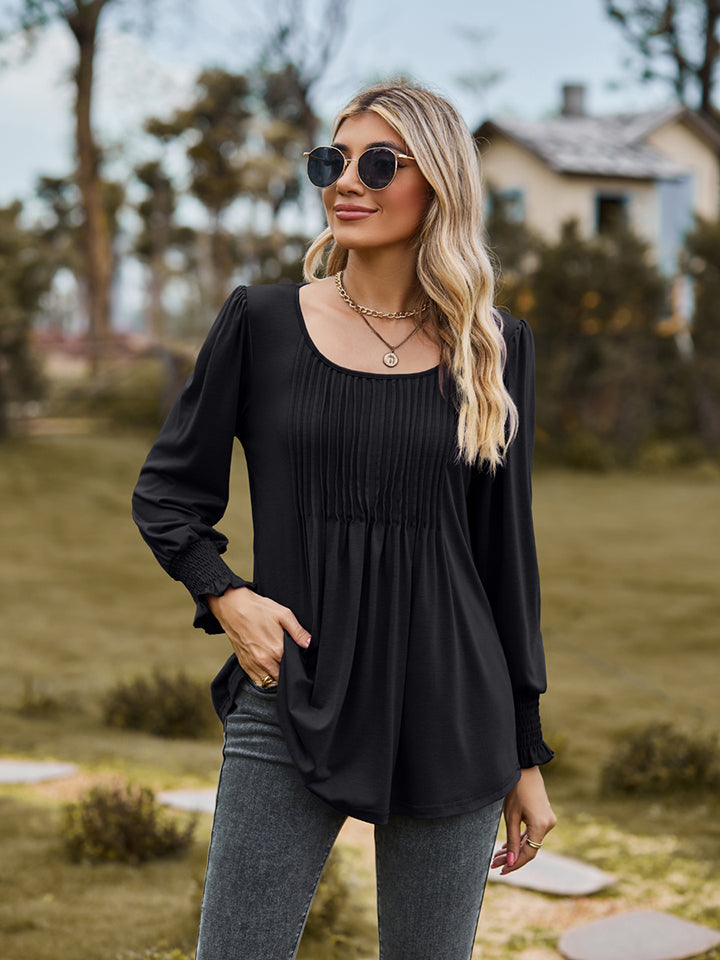 Puff Sleeve Pleated Blouse BLUE ZONE PLANET