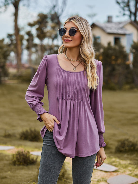 Puff Sleeve Pleated Blouse BLUE ZONE PLANET