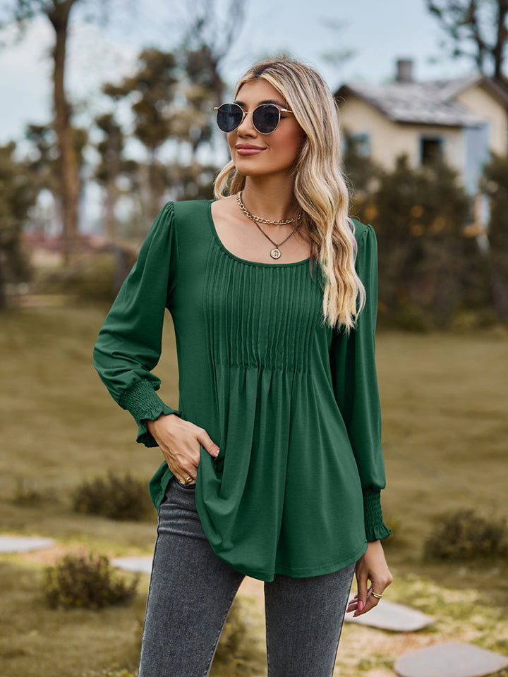 Puff Sleeve Pleated Blouse BLUE ZONE PLANET