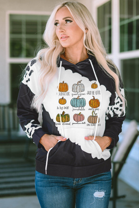Pumpkin Graphic Drawstring Hoodie with Pocket BLUE ZONE PLANET