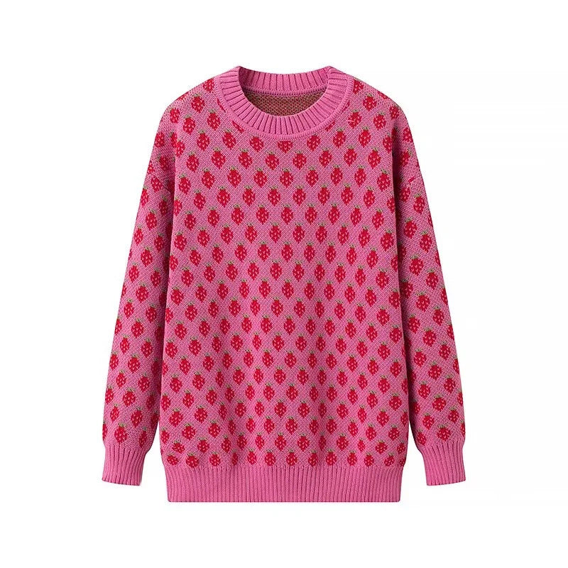 Sweet Girl Strawberry Knit Pullover-TOPS / DRESSES-[Adult]-[Female]-Rose-S-2022 Online Blue Zone Planet