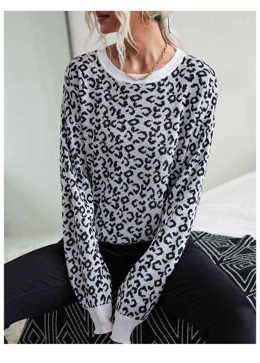 Women's Leopard Print Long Sleeve Women's Sweater BLUE ZONE PLANET