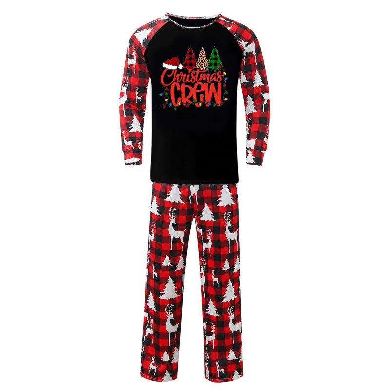 Blue Zone Planet | Christmas Parent-Child Pajama Set Alphabet Christmas Tree Plaid Printed Loungewear (Dad)-[Adult]-[Female]-Black-M-2022 Online Blue Zone Planet