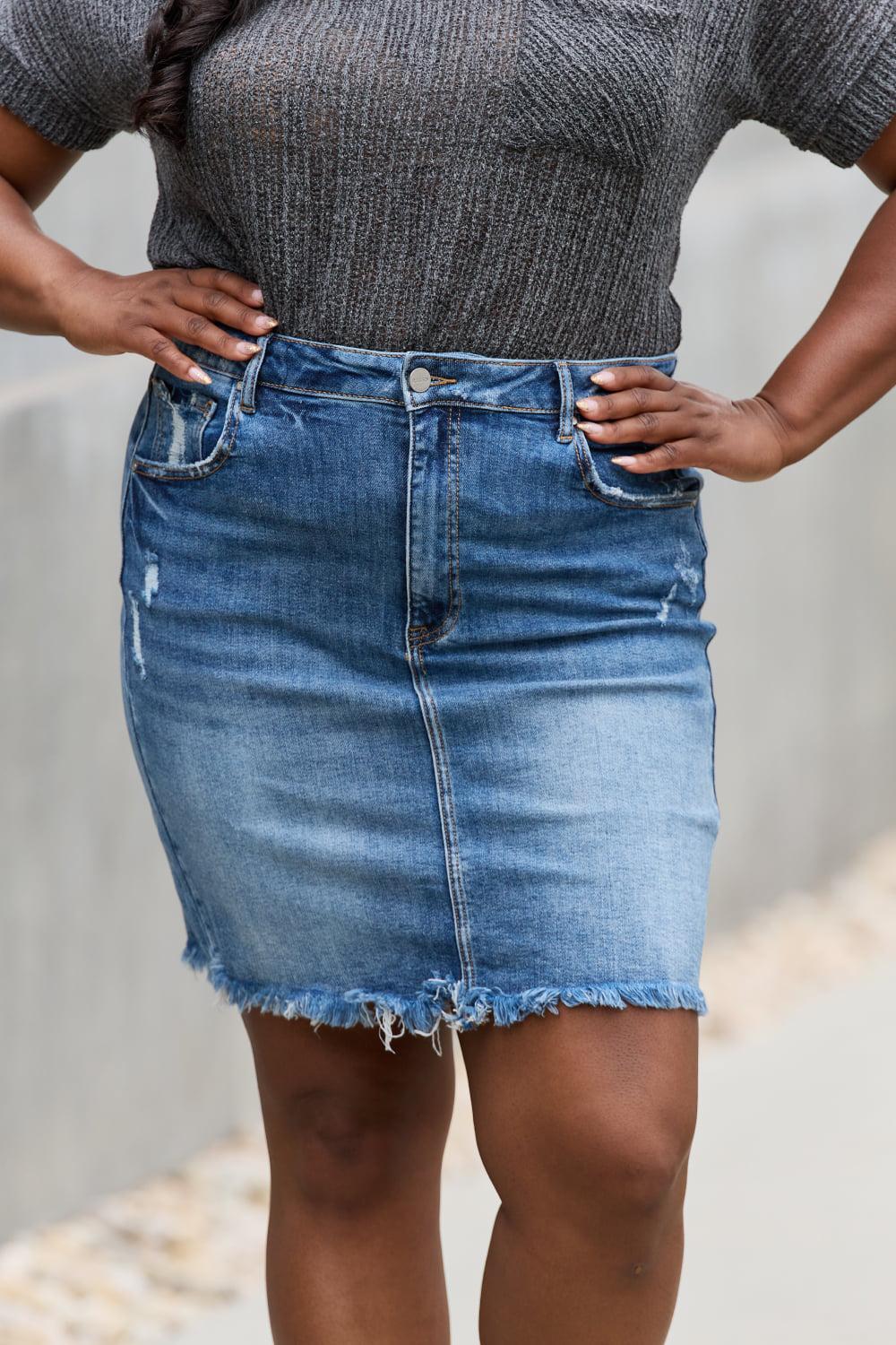 RISEN Amelia Full Size Denim Mini Skirt BLUE ZONE PLANET