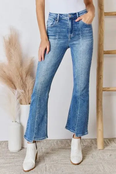 RISEN Full Size High Rise Ankle Flare Jeans BLUE ZONE PLANET