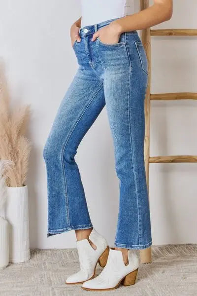 RISEN Full Size High Rise Ankle Flare Jeans BLUE ZONE PLANET