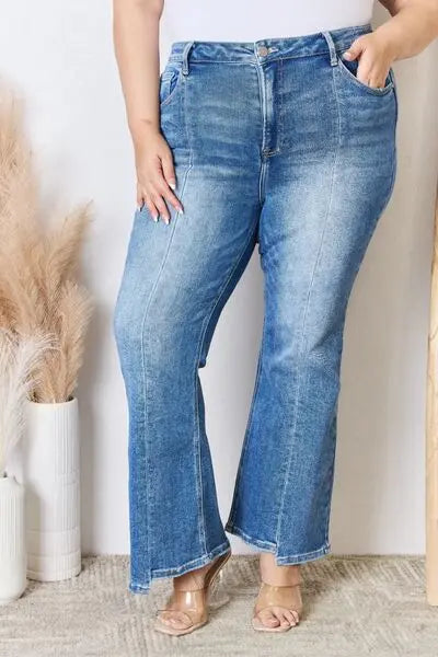 RISEN Full Size High Rise Ankle Flare Jeans BLUE ZONE PLANET