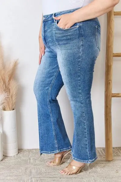 RISEN Full Size High Rise Ankle Flare Jeans BLUE ZONE PLANET