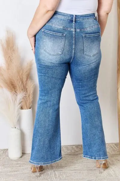 RISEN Full Size High Rise Ankle Flare Jeans BLUE ZONE PLANET