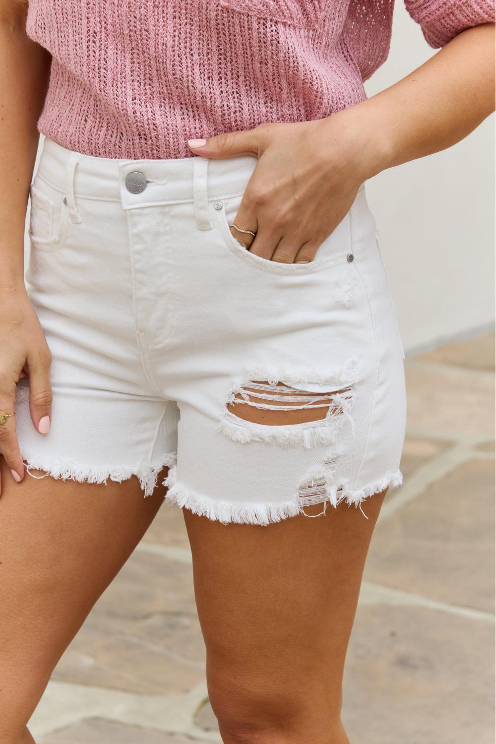 RISEN Lily High Waisted Distressed Shorts BLUE ZONE PLANET