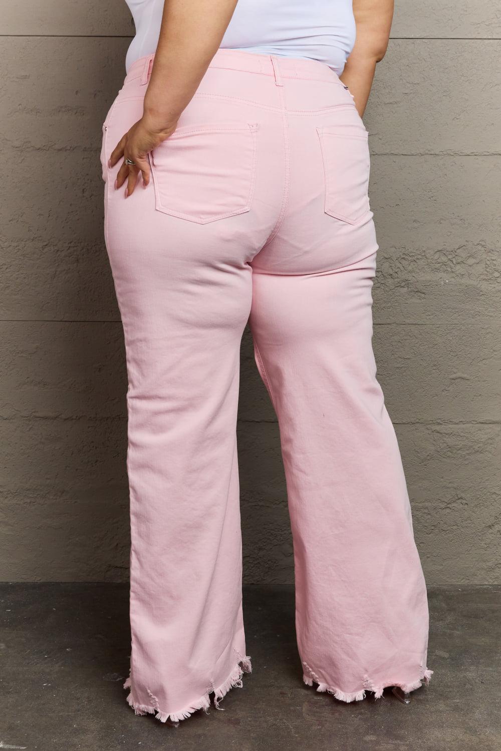 RISEN Raelene Full Size High Waist Wide Leg Jeans in Light Pink BLUE ZONE PLANET