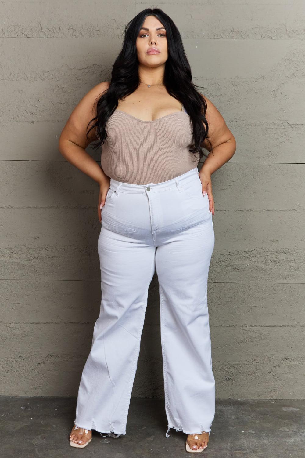 RISEN Raelene Full Size High Waist Wide Leg Jeans in White BLUE ZONE PLANET