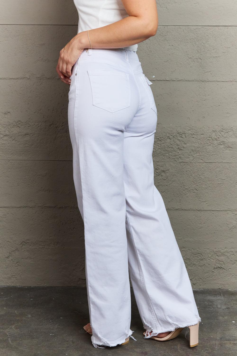 RISEN Raelene Full Size High Waist Wide Leg Jeans in White BLUE ZONE PLANET