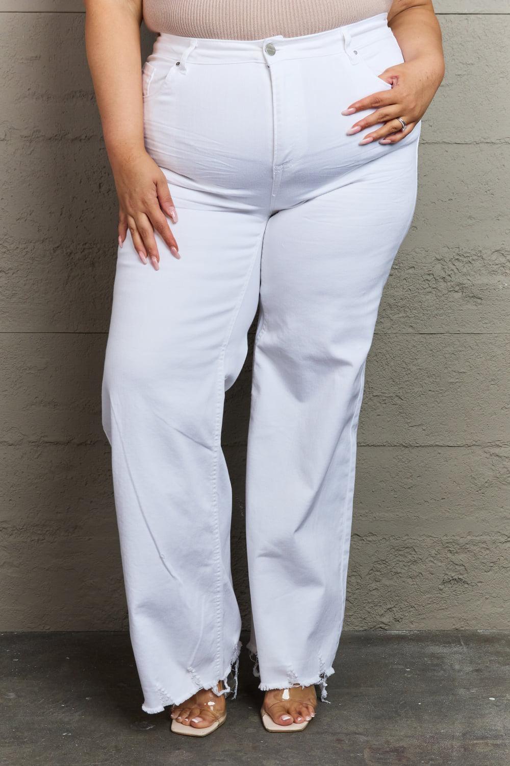 RISEN Raelene Full Size High Waist Wide Leg Jeans in White BLUE ZONE PLANET