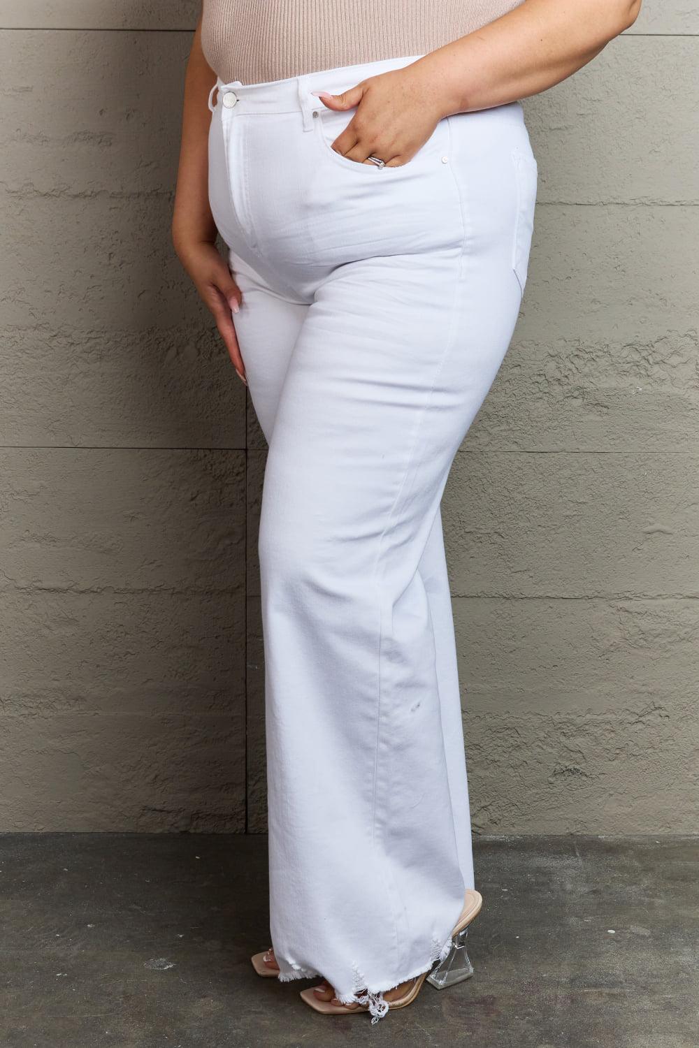 RISEN Raelene Full Size High Waist Wide Leg Jeans in White BLUE ZONE PLANET