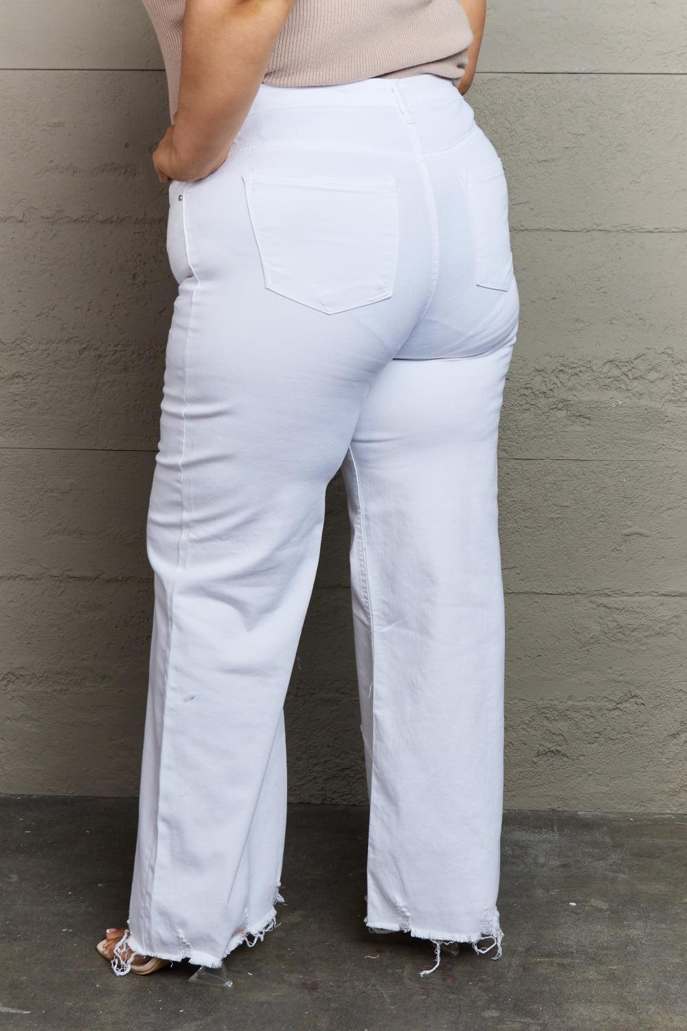 RISEN Raelene Full Size High Waist Wide Leg Jeans in White BLUE ZONE PLANET