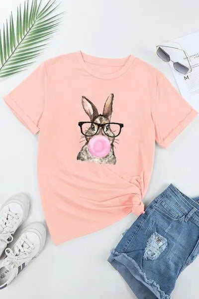 Rabbit Round Neck Short Sleeve T-Shirt BLUE ZONE PLANET