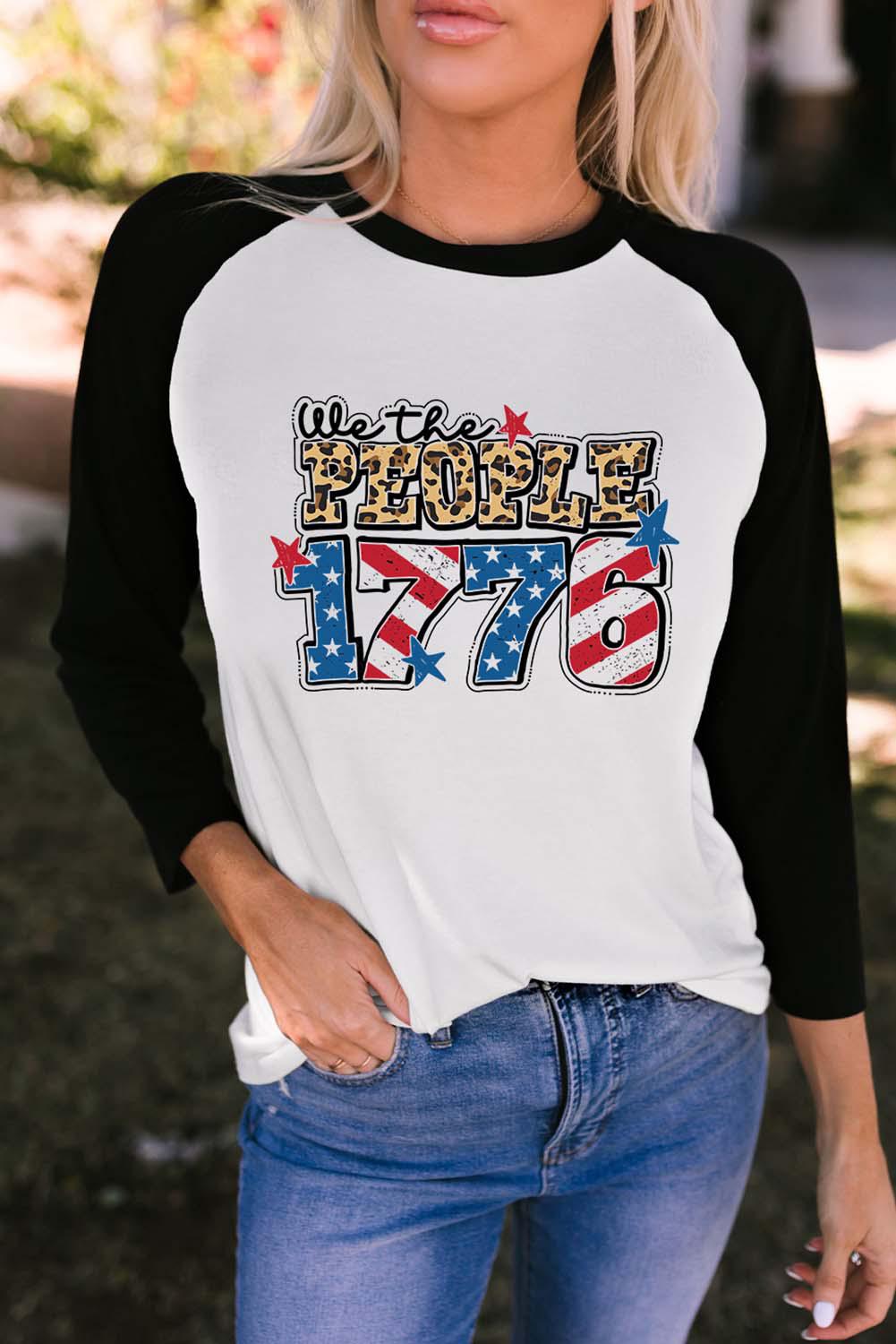 Raglan Sleeve Round Neck WE THE PEOPLE 1776 Graphic Tee BLUE ZONE PLANET