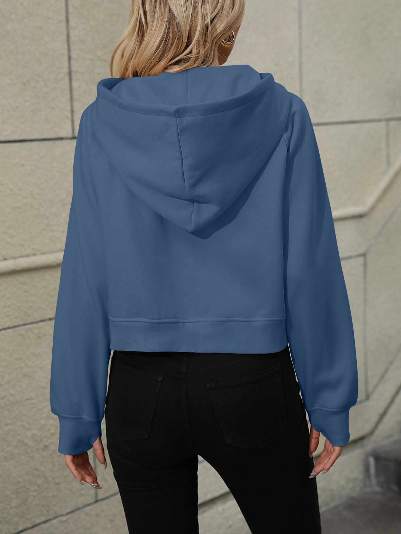 Raglan Sleeve Zip-Up Hoodie with Pocket BLUE ZONE PLANET