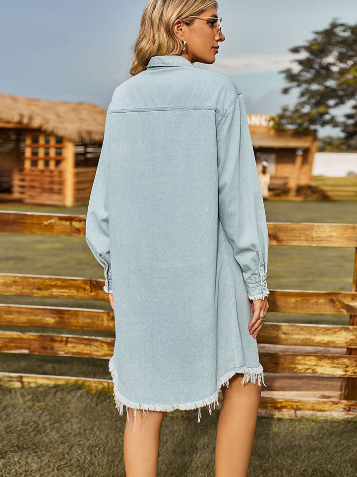 Raw Hem Denim Shirt Dress