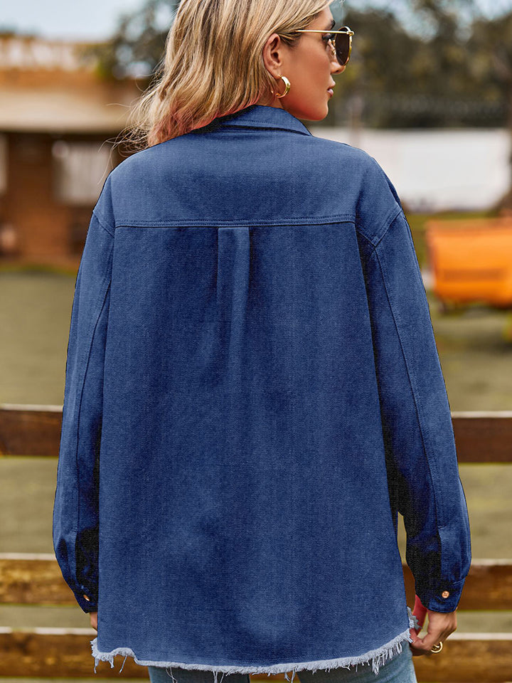 Raw Hem Denim Jacket with Pockets BLUE ZONE PLANET