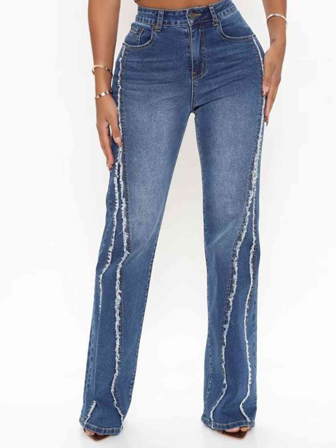 Raw Hem High Waist Jeans BLUE ZONE PLANET