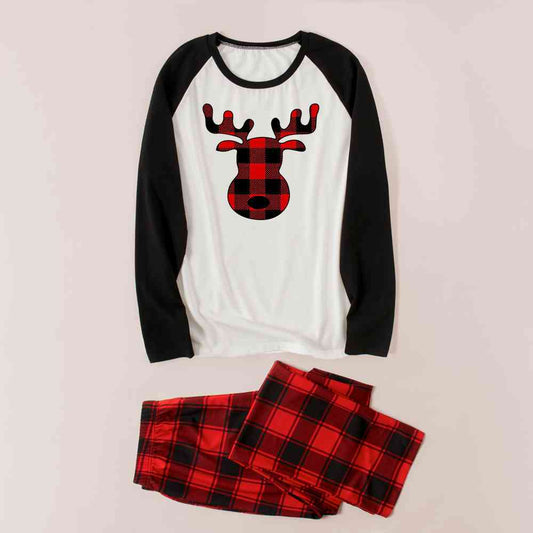 Reindeer Graphic Top and Plaid Pants Set-TOPS / DRESSES-[Adult]-[Female]-White-M-2022 Online Blue Zone Planet