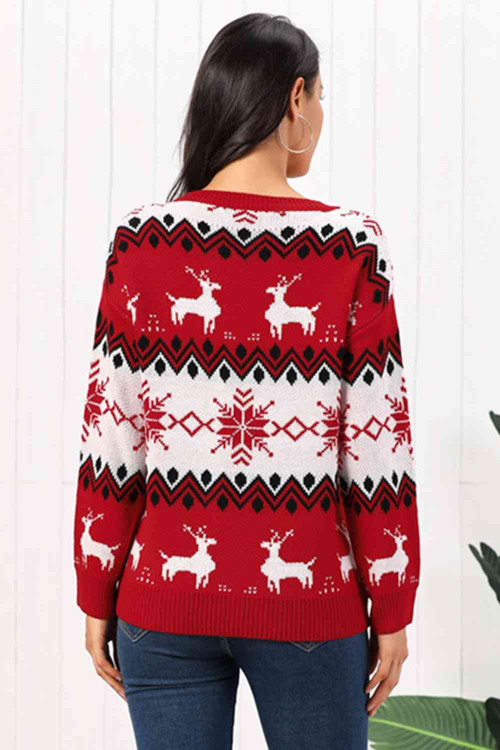 Reindeer Round Neck Sweater BLUE ZONE PLANET