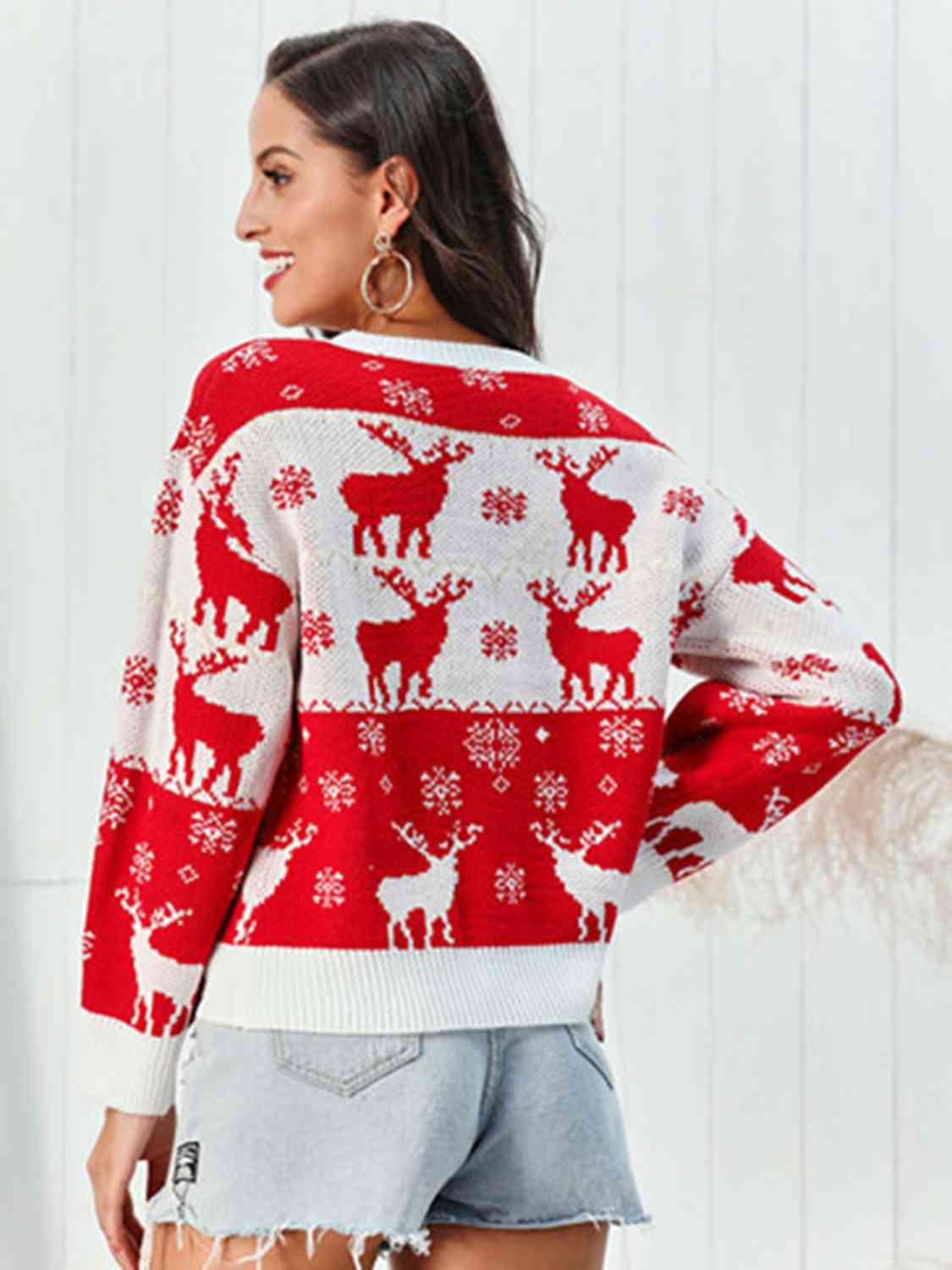 Reindeer Round Neck Sweater BLUE ZONE PLANET