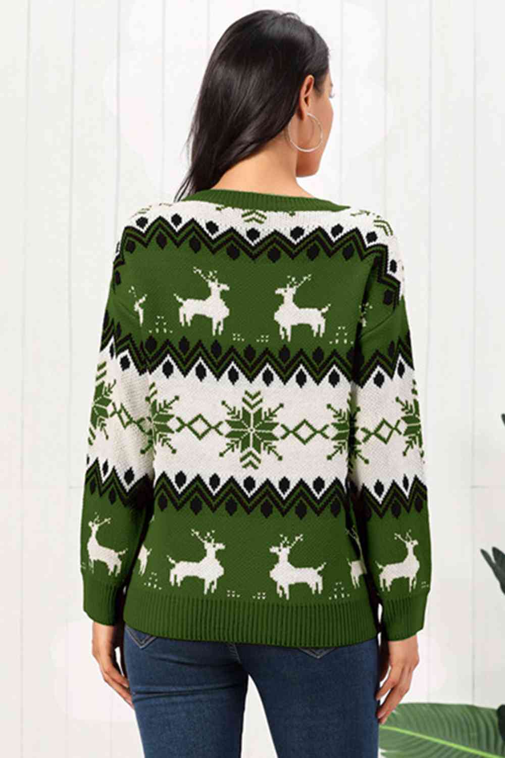 Reindeer Round Neck Sweater BLUE ZONE PLANET