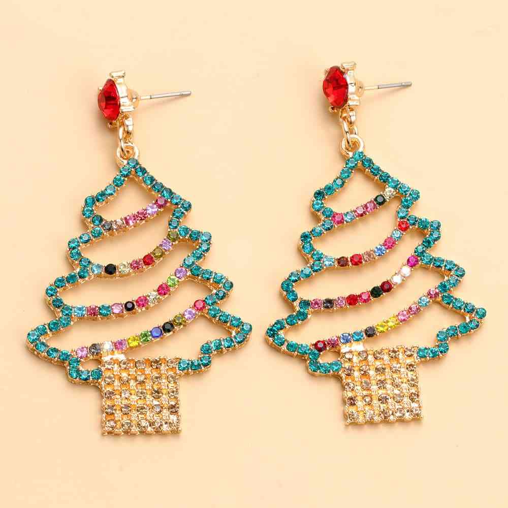 Rhinestone Alloy Christmas Tree Earrings BLUE ZONE PLANET