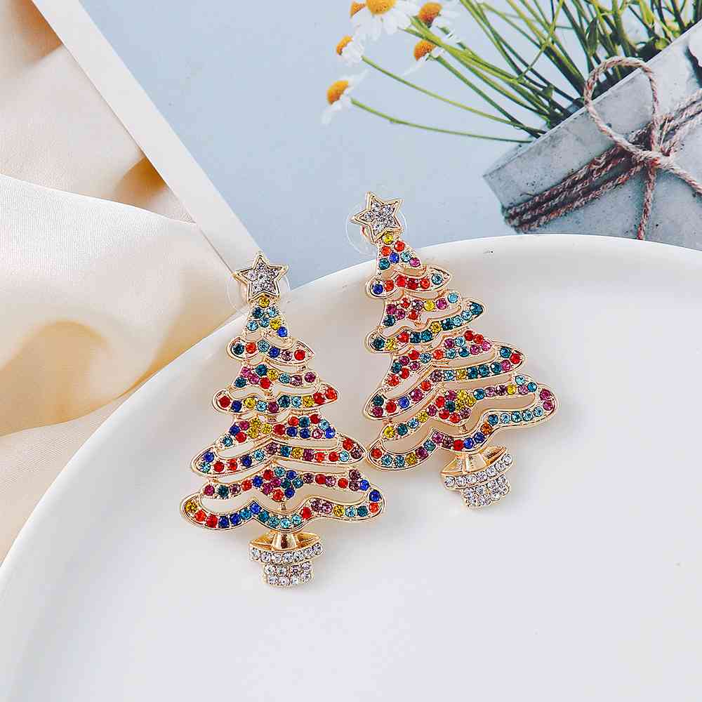 Rhinestone Alloy Christmas Tree Earrings BLUE ZONE PLANET