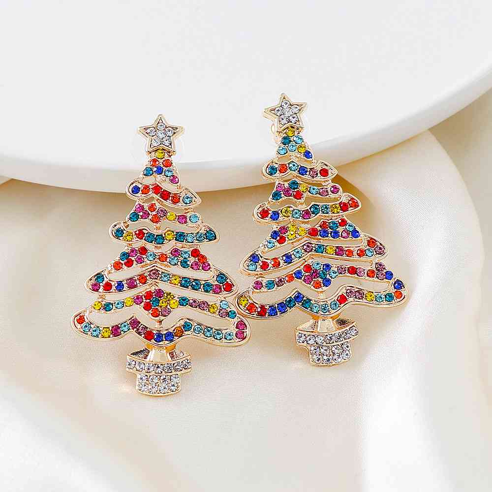 Rhinestone Alloy Christmas Tree Earrings BLUE ZONE PLANET