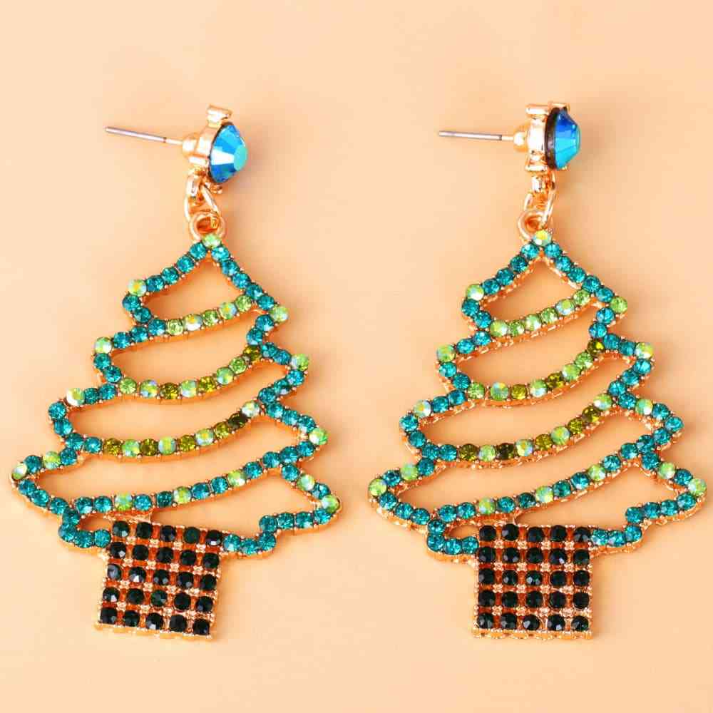 Rhinestone Alloy Christmas Tree Earrings BLUE ZONE PLANET
