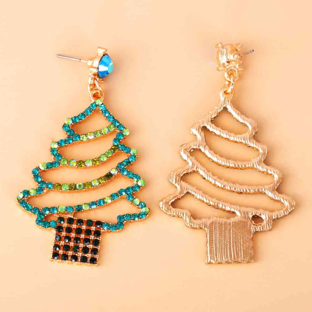 Rhinestone Alloy Christmas Tree Earrings BLUE ZONE PLANET