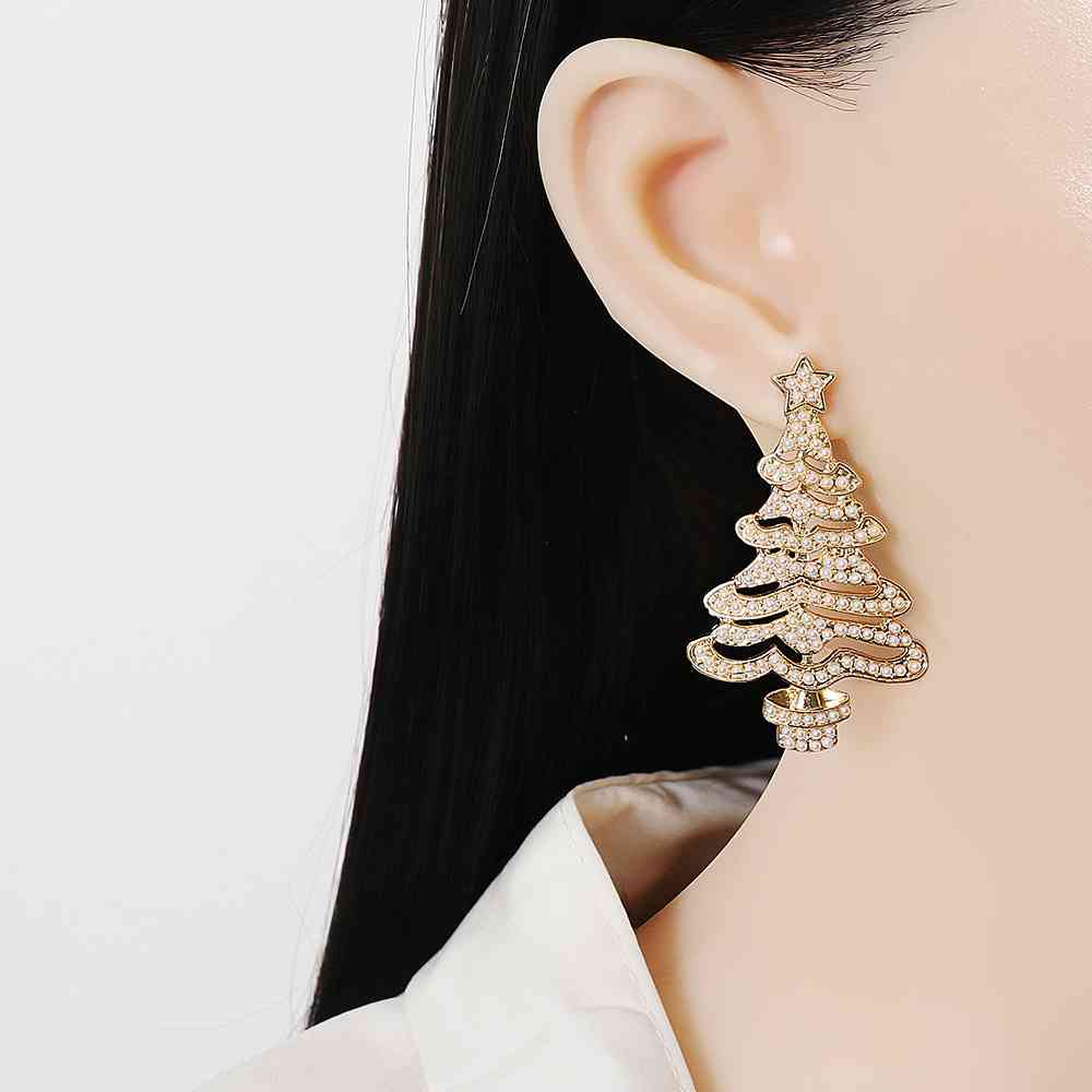 Rhinestone Alloy Christmas Tree Earrings BLUE ZONE PLANET