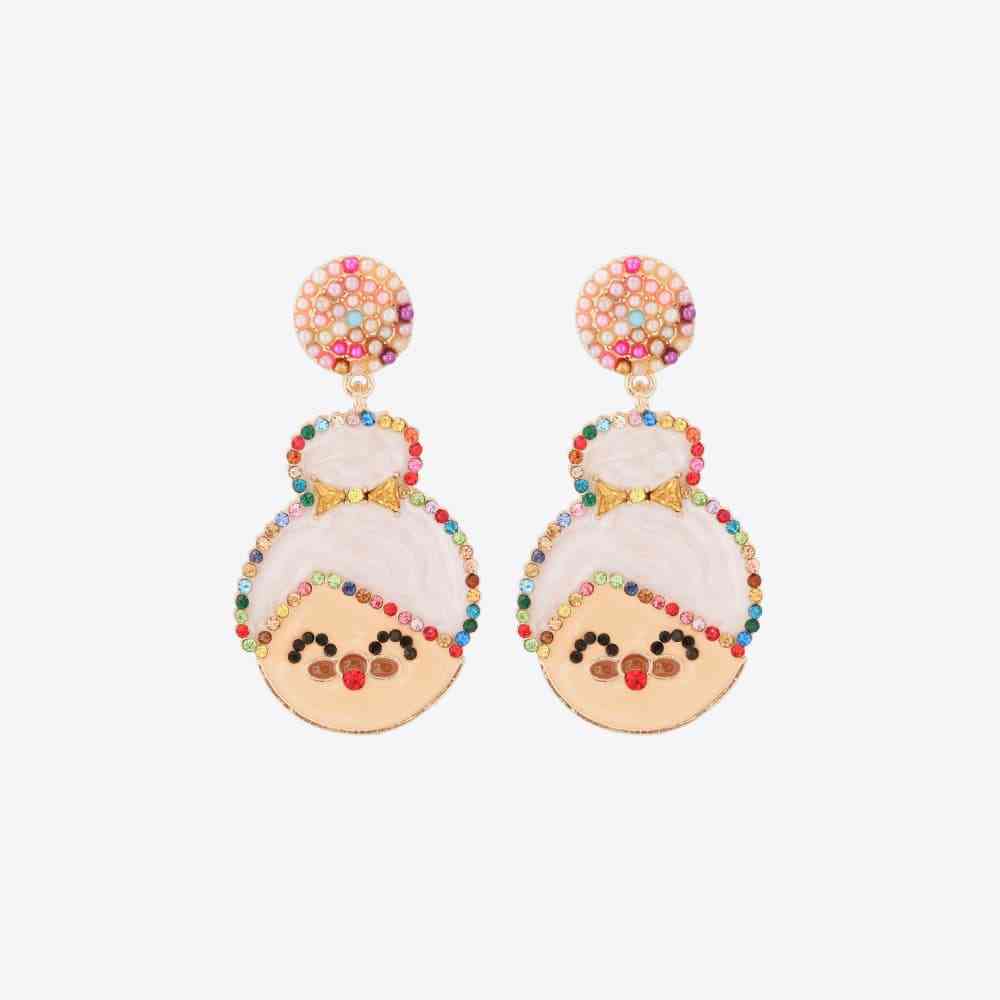 Rhinestone Alloy Mrs. Claus Earrings BLUE ZONE PLANET