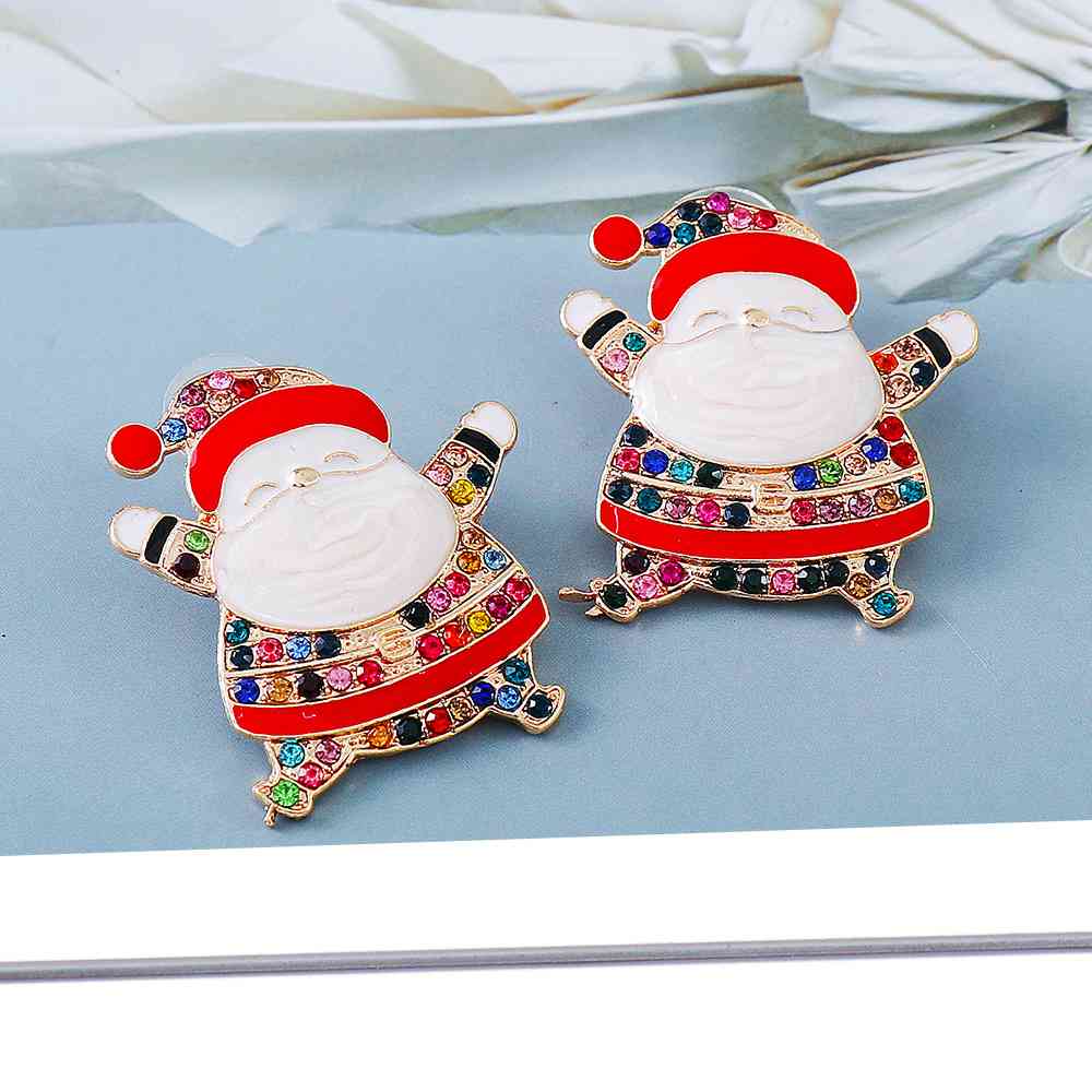 Rhinestone Alloy Santa Earrings BLUE ZONE PLANET