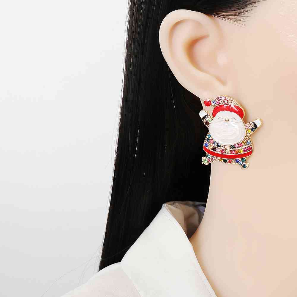 Rhinestone Alloy Santa Earrings BLUE ZONE PLANET